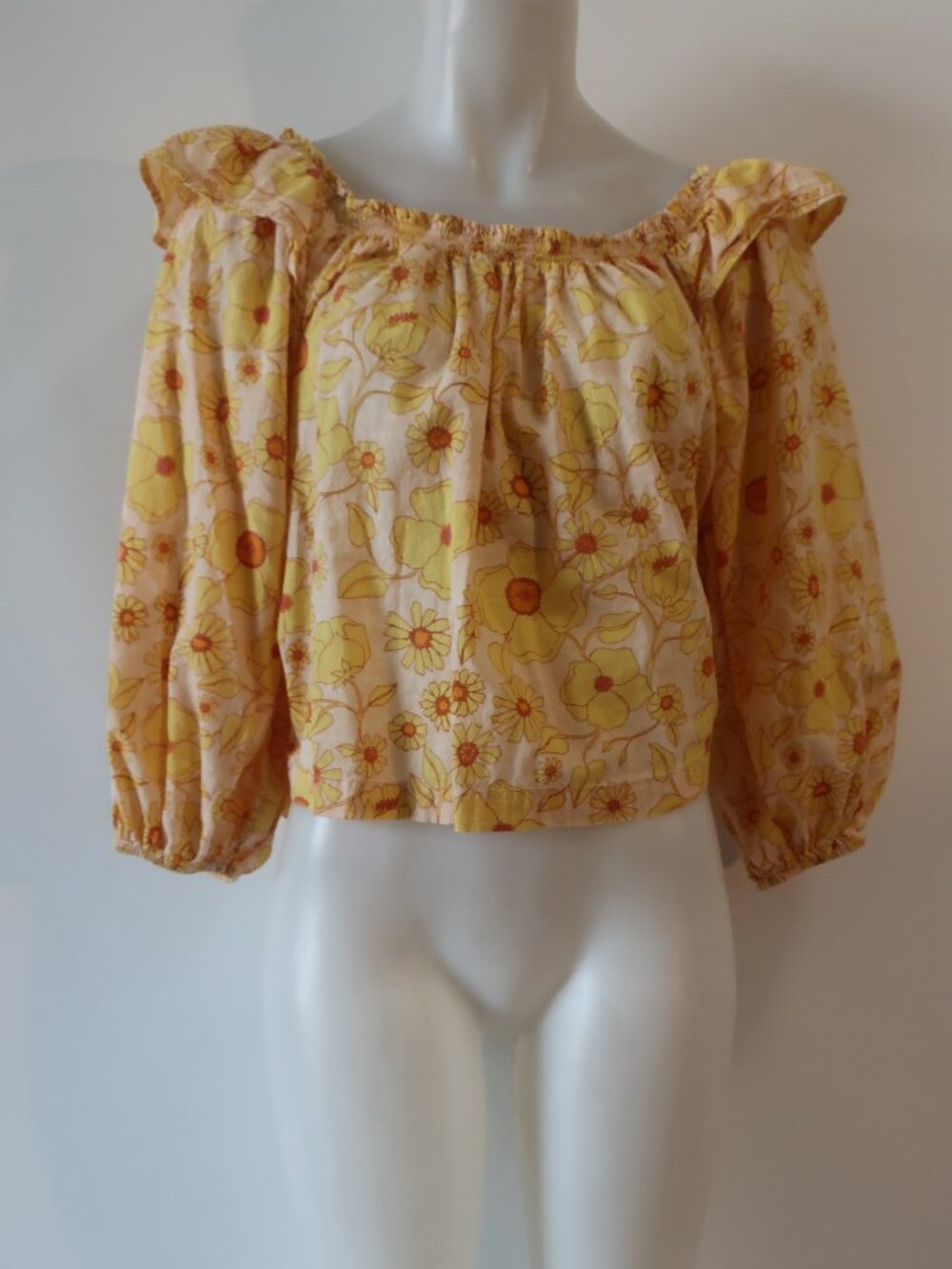 Womens Free People Yellow (Item- 4) Miss Daisy Cotton Floral Print Top S - Picture 3 of 12